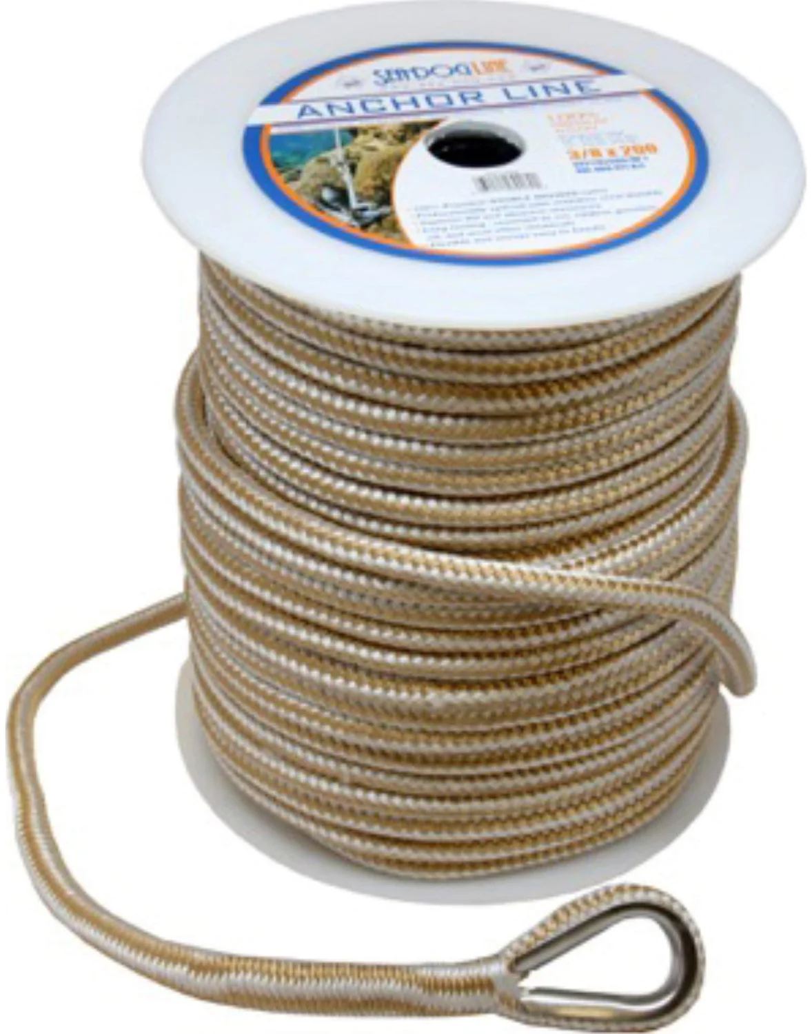 Sea Dog Premium Double Braided Nylon Anchor Line 1/2 Inch x 60 Foot Gold/White